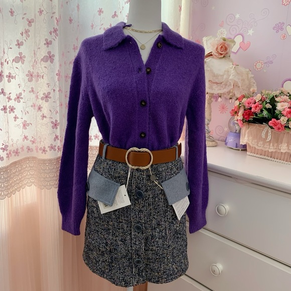 &Other Stories Purple Collared Alpaca Blend Cardigan - Picture 9 of 10